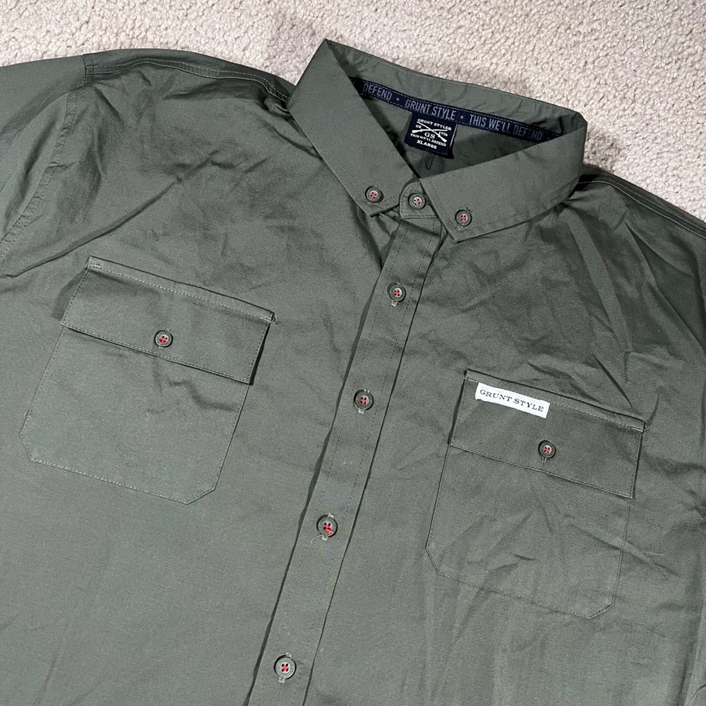 Grunt Style Mens XL Olive Green Short Sleeve Button Down Shirt GS5217 Tactical